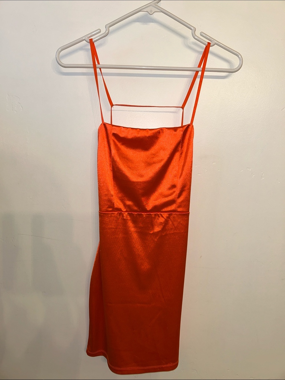 Blue Blush Satin Slip Mini Dress in Vibrant Orange